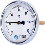 STOUT SIM-0001 Термометр биметаллический с погружной гильзой. Корпус Dn 100 мм, гильза 100 мм 1/2&quot;, 0...120°С