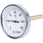 STOUT SIM-0001 Термометр биметаллический с погружной гильзой. Корпус Dn 80 мм, гильза 100 мм 1/2&quot;, 0...120°С
